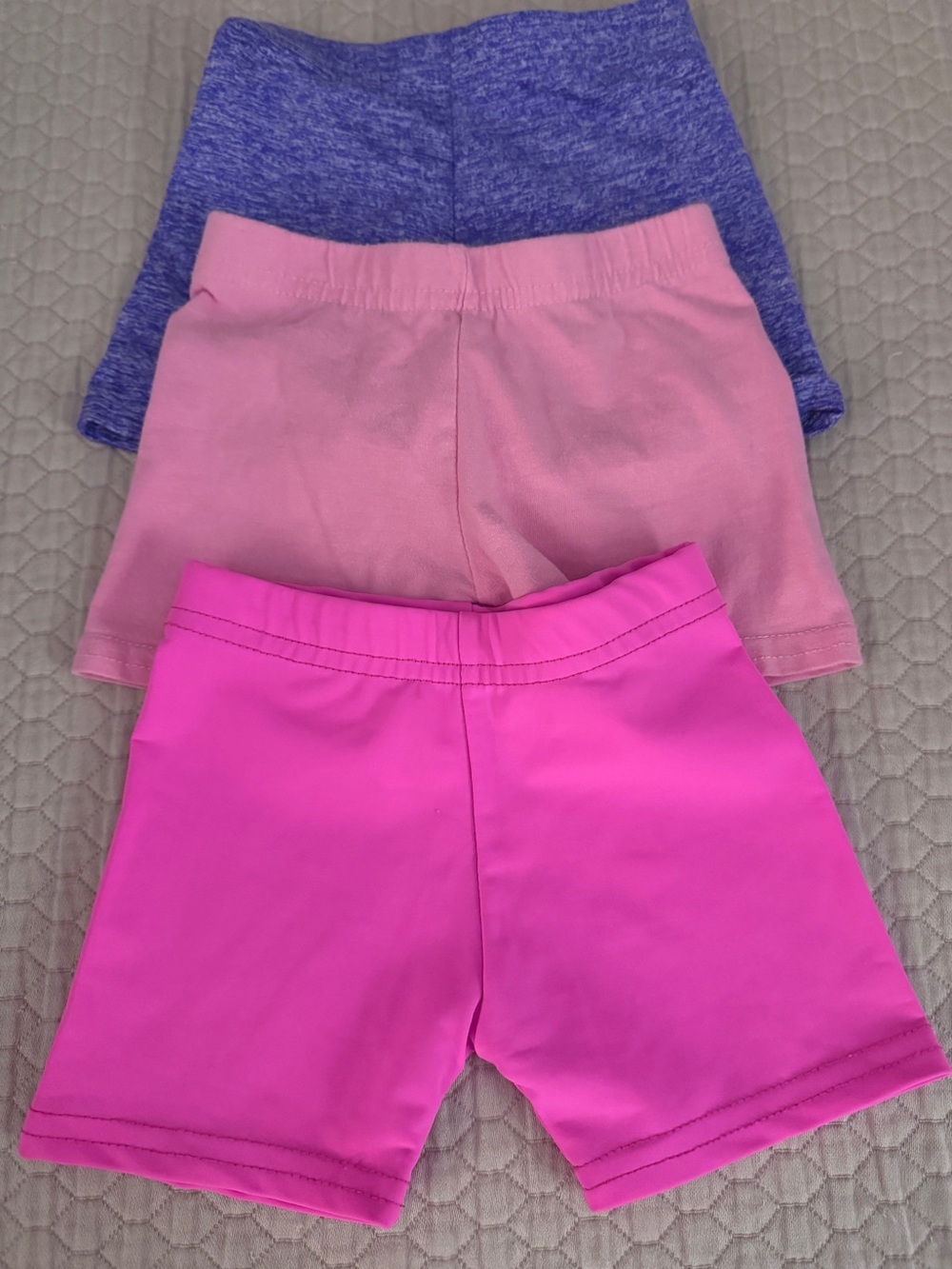 Girls' 3-Pack Stretch Active Shorts — Magenta, Light Pink & Heather Purple
